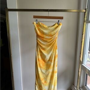 Elegant Yellow and Orange Strapless Dress